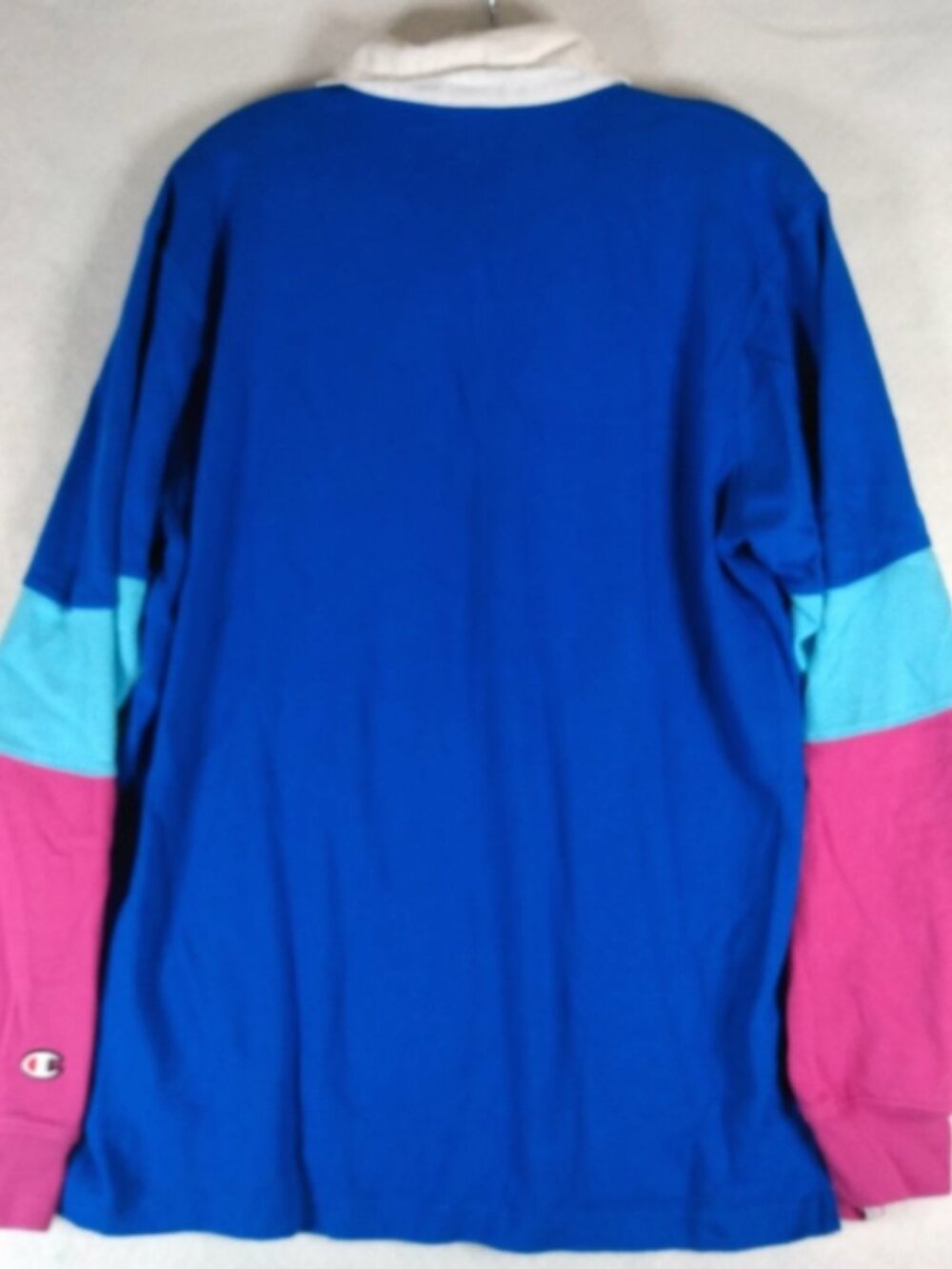 Champion Color Block Rugby Polo Shirt Men's L Logo Wide Stripe Long Sleeve 90s - Picture 4 of 5